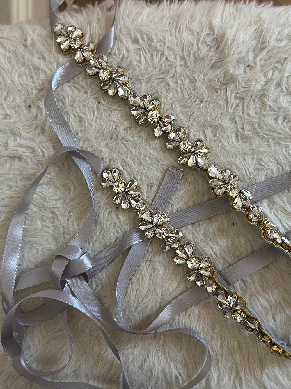 Formal Crystal Floral Ribbon Belt - Silver